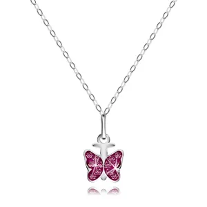Srebrny 925 naszyjnik - lśniący łańcuszek, motyl, okrągłe różowe cyrkonie