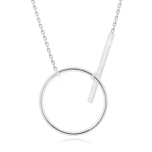 Srebrny naszyjnik 925 - błyszczący łańcuszek, lśniący okrąg i pałeczka