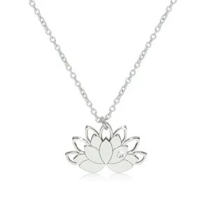 Srebrny naszyjnik 925 - kwiat lotosu z konturami liści i przezroczystą cyrkonią