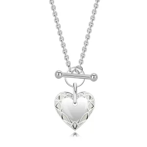 Srebrny naszyjnik 925 - przeciągany, cienki łańcuszek, serce, strukturalna krawędź