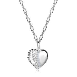 Srebrny naszyjnik 925 - skrzydlate serce, cyrkoniowa linia, łańcuszek z owalnych oczek