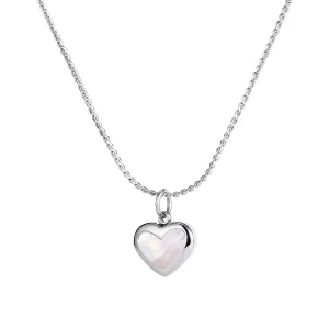 Stalowy naszyjnik, srebrny kolor - subtelny łańcuszek, zawieszka serce z tęczowymi refleksami