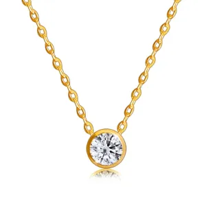Brylantowy naszyjnik z 9K złota - okrągły diament w lśniącej oprawie, cienki łańcuszek