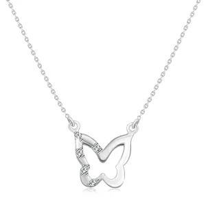 Diamentowy naszyjnik z białego 14K złota - wisiorek w kształcie motyla z pięcioma brylantami na skrzydle