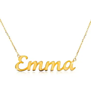 Naszyjnik z żółtego 585 złota - cienki błyszczący łańcuszek, lśniący napis Emma