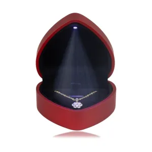 Pudełeczko na biżuterię, LED oświetlenie - serce, matowy czerwony kolor, czarna poduszka