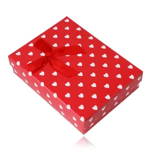 Pudełko prezentowe na łańcuszk lub zestaw - białe serca, czerwone tło