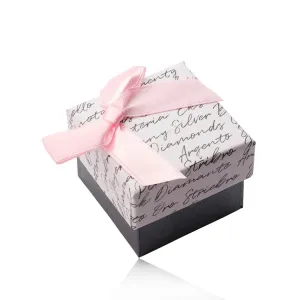Pudełko prezentowe z kokardką na kolczyki lub pierścionek - połączenie biało-antracytowe, napis