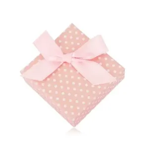 Pudełko w kropki, na kolczyki lub dwa pierścionki - pastelowy różowy odcień, kokardka