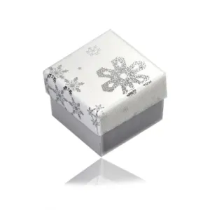 Upominkowe pudełeczko na kolczyki lub pierścionek - motyw zimowy, biało-srebrna kombinacja kolorów, płatki śniegu
