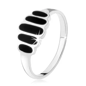 Srebrny 925 pierścionek, gładkie czarne owale, gładkie ramiona, wysoki połysk - Rozmiar : 49