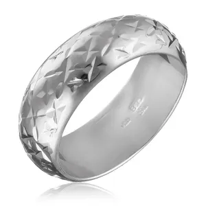 Srebrny błyszczący pierścionek 925 - wygrawerowane gwiazdki - Rozmiar : 50