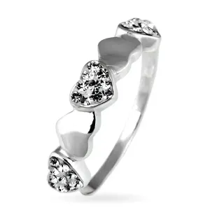 Srebrny pierścionek 925 - błyszczące i gładkie serduszka - Rozmiar : 49