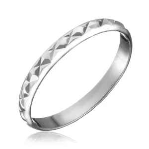 Srebrny pierścionek 925 - lśniąca powierzchnia, nacięcia w kształcie X - Rozmiar : 49