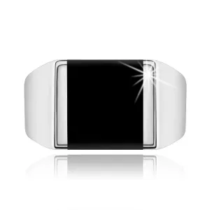Srebrny pierścionek 925, lustrzane lśniące ramiona, kwadrat z czarną emalią - Rozmiar : 54