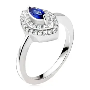 Srebrny pierścionek 925, niebieski kamyczek - ziarno, cyrkoniowa elipsa - Rozmiar : 48