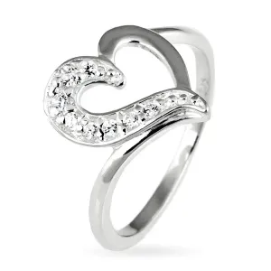 Srebrny pierścionek 925 - nieregularne serce, połówka pokryta cyrkoniami - Rozmiar : 49