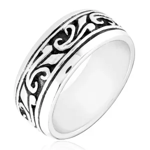 Srebrny pierścionek 925 - obrączka z rzeźbionym ornamentem - Rozmiar : 56