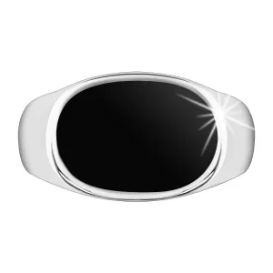Srebrny pierścionek 925, owal z czarną emalią, lśniące i rozszerzone ramiona - Rozmiar : 56