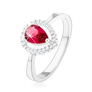 Srebrny pierścionek 925, różowa cyrkoniowa łezka, błyszczący zarys - Rozmiar : 58
