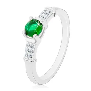 Zaręczynowy pierścionek, srebro 925, cyrkoniowe ramiona, okrągła zielona cyrkonia - Rozmiar : 56