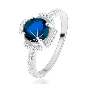 Zaręczynowy pierścionek, srebro 925, niebieski kwiatek, płatki z przezroczystych cyrkoników - Rozmiar : 59