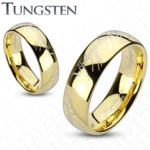 Obrączka Tungsten, zaokrąglona powierzchnia złotego koloru, motyw Władcy Pierścieni, 6 mm  - Rozmiar : 54