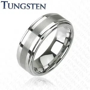 Pierścionek Tungsten w ciemnoszarym lśniącym odcieniu, wyszlifowany środkowy pas, 8 mm - Rozmiar : 49