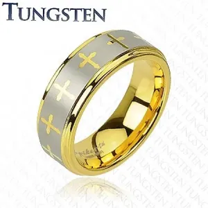 Tungsten pierścionek - obrączka ze wzorem krzyża  - Rozmiar : 62