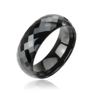 Tungsten pierścionek z wolframu, fasetowany, czarny, wzór disco - Rozmiar : 72