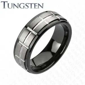 Tungsten szlifowana obrączka, czarne krawędzie - Rozmiar : 59