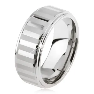 Tungstenowy pierścionek w kolorze srebrnym, błyszczące i matowe paseczki - Rozmiar : 49
