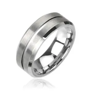 Wolframowa obrączka - szlifowany pierścionek srebrny - Rozmiar : 62