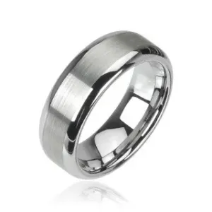 Wolframowy pierścionek srebrnego koloru, matowy środkowy pas i lśniące krawędzie, 8 mm - Rozmiar : 66