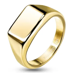 Pierścień ze stali nierdzewnej 316L - prostokąt, gładka powierzchnia, kolor złoty - Rozmiar : 51