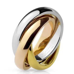 Potrójny pierścionek ze stali - trzykolorowy - Rozmiar : 55