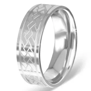 Srebrzysty pierścionek ze stali chirurgicznej z grawerowanym celtyckim wzorem  - Rozmiar : 59