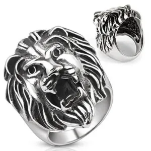 Stalowy pierścień - duży pysk lwa  - Rozmiar : 59