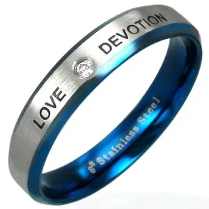 Stalowy pierścionek LOVE DEVOTION z cyrkonią - Rozmiar : 49
