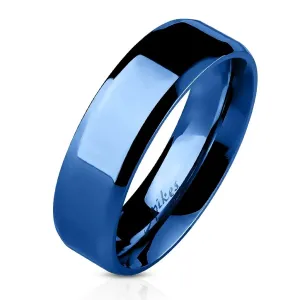 Stalowy pierścionek - niebieska płaska obrączka, 6 mm - Rozmiar : 53