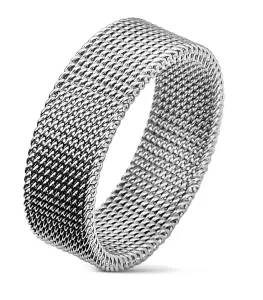 Stalowy pierścionek srebrnego koloru z plecionym drucianym wzorem, 8 mm - Rozmiar : 53