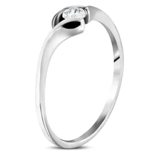 Stalowy zaręczynowy pierścionek - cienkie zakrzywione ramiona, okrągła bezbarwna cyrkonia - Rozmiar : 51