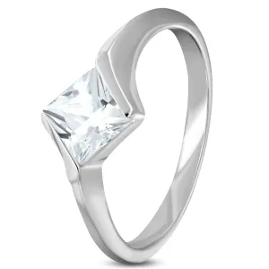 Zaręczynowy stalowy pierścionek z cyrkoniowym rombem bezbarwnego koloru - Rozmiar : 55