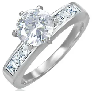 Zaręczynowy stalowy pierścionek z wystającą cyrkonią pośrodku - Rozmiar : 50