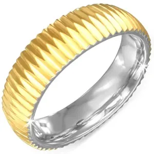 Złocisty karbowany stalowy pierścionek - Rozmiar : 65
