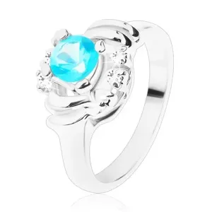 Błyszczący pierścionek z przezroczystymi łukami, jasnoniebieska okrągła cyrkonia, półksiężyce - Rozmiar : 51