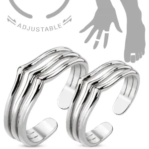 Zestaw pierścionków na rękę lub nogę, srebrny kolor, trzy linie ze szpicem - Veľkosti prsteňov: 52 a 45