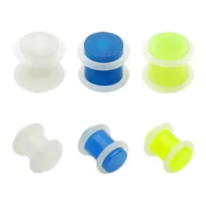 Plug do ucha z akrylu - prześwitujący z gumkami - Szerokość: 10 mm, Kolor kolczyka: Niebieski