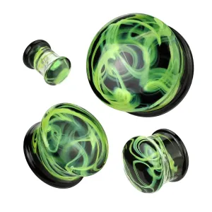 Plug do ucha ze szkła Pyrex - żółto-zielony efekt dymu, czarne i przezroczyste zakończenia - Grubość kolczyka: 25 mm