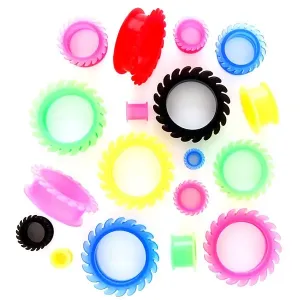 Tunel do ucha - elastyczne zębatki - Szerokość: 10 mm, Kolor kolczyka: Czarny